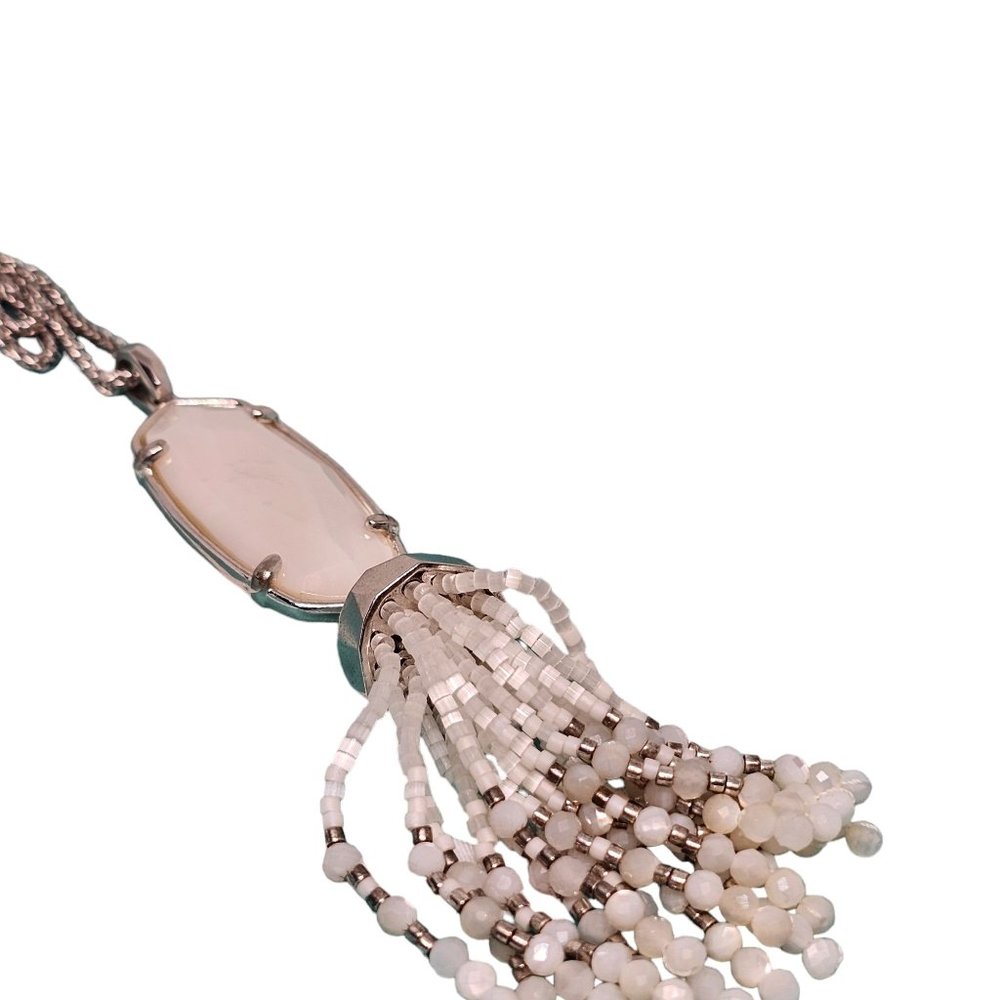 Kendra Scott Eva Necklace White Mother Of Pearl Long Tassel Pedant Beaded Silver - Picture 9 of 12